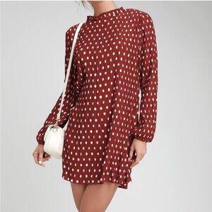 loveriche • Red Polka Dot Pleated Long Sleeve Dress • Size Small
